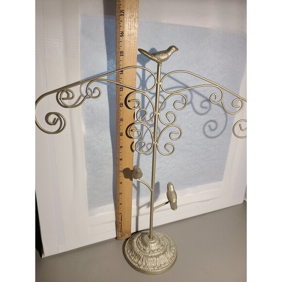 3 Birds White Cast Metal Jewelry Tree Stand Necklace Bracelet Display Holder - Picture 3 of 5